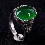 Green Jade Ring 925 Silver Jadeite Chalcedony Amulet Charm Jewelry