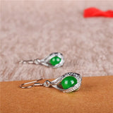 Green Jade Round Drop Earrings 925 Silver Carved Charm Jewelry for Women