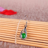 Green Jade Round Drop Earrings 925 Silver Carved Charm Jewelry for Women