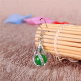 Green Jade Round Drop Earrings 925 Silver Carved Charm Jewelry for Women