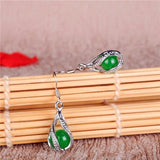 Green Jade Round Drop Earrings 925 Silver Carved Charm Jewelry for Women