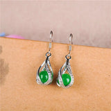 Green Jade Round Drop Earrings 925 Silver Carved Charm Jewelry for Women