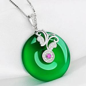 Green Jade Safety Buckle Pendant 925 Silver Butterfly Necklace