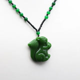 Green Jade Squirrel Pendant Necklace Jadeite Chinese Jewelry Hand-Carved Charm