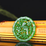 Green Jade Stone Flower Bird Pendant Necklace Chinese Carved Charm Jadeite