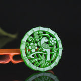 Green Jade Stone Flower Bird Pendant Necklace Chinese Carved Charm Jadeite