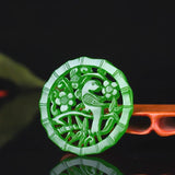 Green Jade Stone Flower Bird Pendant Necklace Chinese Carved Charm Jadeite