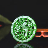 Green Jade Stone Flower Bird Pendant Necklace Chinese Carved Charm Jadeite