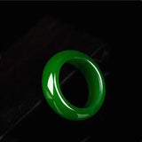 Green Jade Stone Ring Hand-Carved Chinese Jadeite Charm Amulet