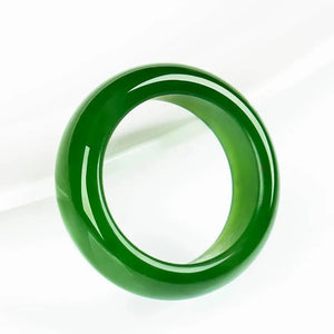Green Jade Stone Ring Hand-Carved Chinese Jadeite Charm Amulet