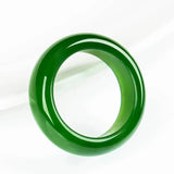 Green Jade Stone Ring Hand-Carved Chinese Jadeite Charm Amulet