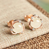 Green Jade Stud Earrings 925 Silver Jadeite Chalcedony Amulet Charm