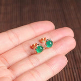 Green Jade Stud Earrings 925 Silver Jadeite Chalcedony Amulet Charm