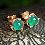 Green Jade Stud Earrings 925 Silver Jadeite Chalcedony Amulet Charm