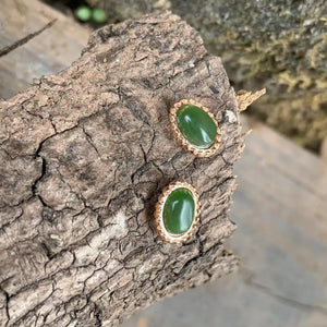 Green Jade Stud Earrings Ice cream 925 Sterling Silver Vintage Jewelry
