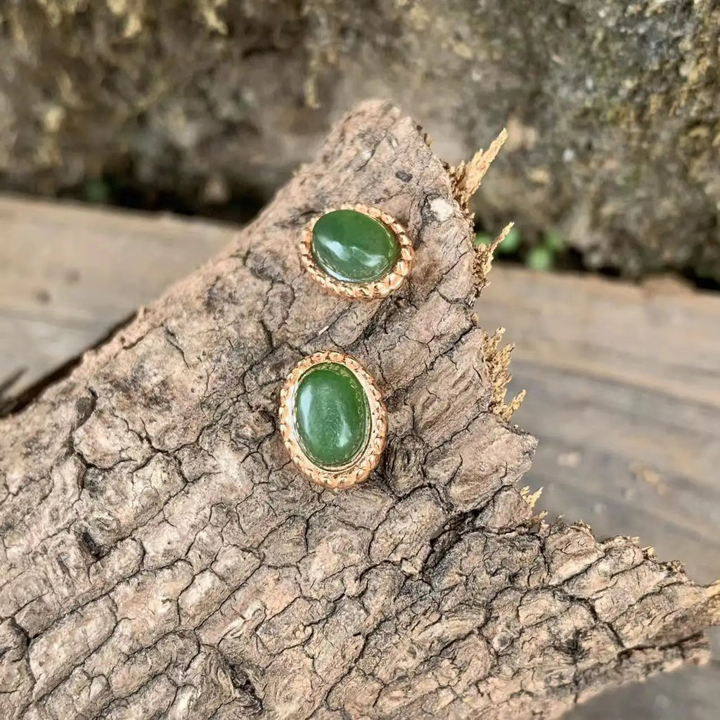 Green Jade Stud Earrings Ice cream 925 Sterling Silver Vintage Jewelry