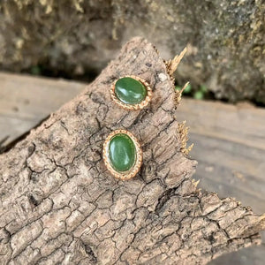 Green Jade Stud Earrings Ice cream 925 Sterling Silver Vintage Jewelry