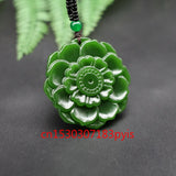 Hand-Carved Green Jade Sunflower Pendant Necklace for Men Women