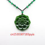 Hand-Carved Green Jade Sunflower Pendant Necklace for Men Women