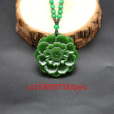 Hand-Carved Green Jade Sunflower Pendant Necklace for Men Women