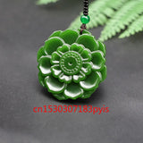 Hand-Carved Green Jade Sunflower Pendant Necklace for Men Women