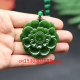 Hand-Carved Green Jade Sunflower Pendant Necklace for Men Women