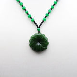 Green Jade Sunflower Pendant Necklace Chinese Carved Charm Jewelry