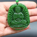 Green Jade Guanyin Bodhisattva Pendant Necklace Buddha Charm Jewelry