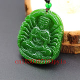 Green Jade Guanyin Bodhisattva Pendant Necklace Buddha Charm Jewelry