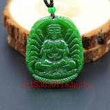 Green Jade Guanyin Bodhisattva Pendant Necklace Buddha Charm Jewelry