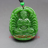 Green Jade Guanyin Bodhisattva Pendant Necklace Buddha Charm Jewelry