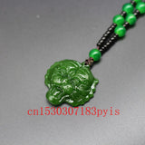 Green Jade Tiger Head Pendant Necklace Carved Charm Jadeite Amulet