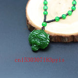 Green Jade Tiger Head Pendant Necklace Carved Charm Jadeite Amulet