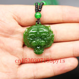 Green Jade Tiger Head Pendant Necklace Carved Charm Jadeite Amulet
