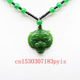Green Jade Tiger Head Pendant Necklace Carved Charm Jadeite Amulet