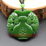 Green Jade Vase Pendant Necklace Hand-Carved Charm Jadeite Jewelry