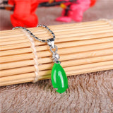 Green Jade Water Drop Pendant 925 Silver Necklace Chinese Charm Jewelry
