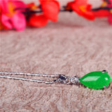 Green Jade Water Drop Pendant 925 Silver Necklace Chinese Charm Jewelry