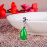 Green Jade Water Drop Pendant 925 Silver Necklace Chinese Charm Jewelry