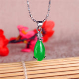 Green Jade Water Drop Pendant 925 Silver Necklace Chinese Charm Jewelry
