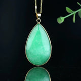 Green Jade Water Drop Pendant 925 Silver Necklace - Chinese Charm Jewelry