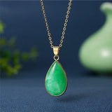 Green Jade Water Drop Pendant 925 Silver Necklace - Chinese Charm Jewelry