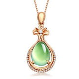 Green Jade Water Drop Pendant 925 Silver Necklace Jadeite Chalcedony Amulet