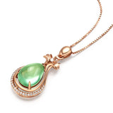 Green Jade Water Drop Pendant 925 Silver Necklace Jadeite Chalcedony Amulet