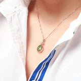 Green Jade Water Drop Pendant 925 Silver Necklace Jadeite Chalcedony Amulet