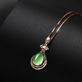 Green Jade Water Drop Pendant 925 Silver Necklace Jadeite Chalcedony Amulet
