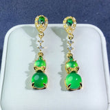 Green Jade Zircon Emerald Gourd Drop Dangle Earring for Women