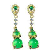 Green Jade Zircon Emerald Gourd Drop Dangle Earring for Women