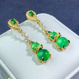 Green Jade Zircon Emerald Gourd Drop Dangle Earring for Women