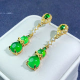 Green Jade Zircon Emerald Gourd Drop Dangle Earring for Women